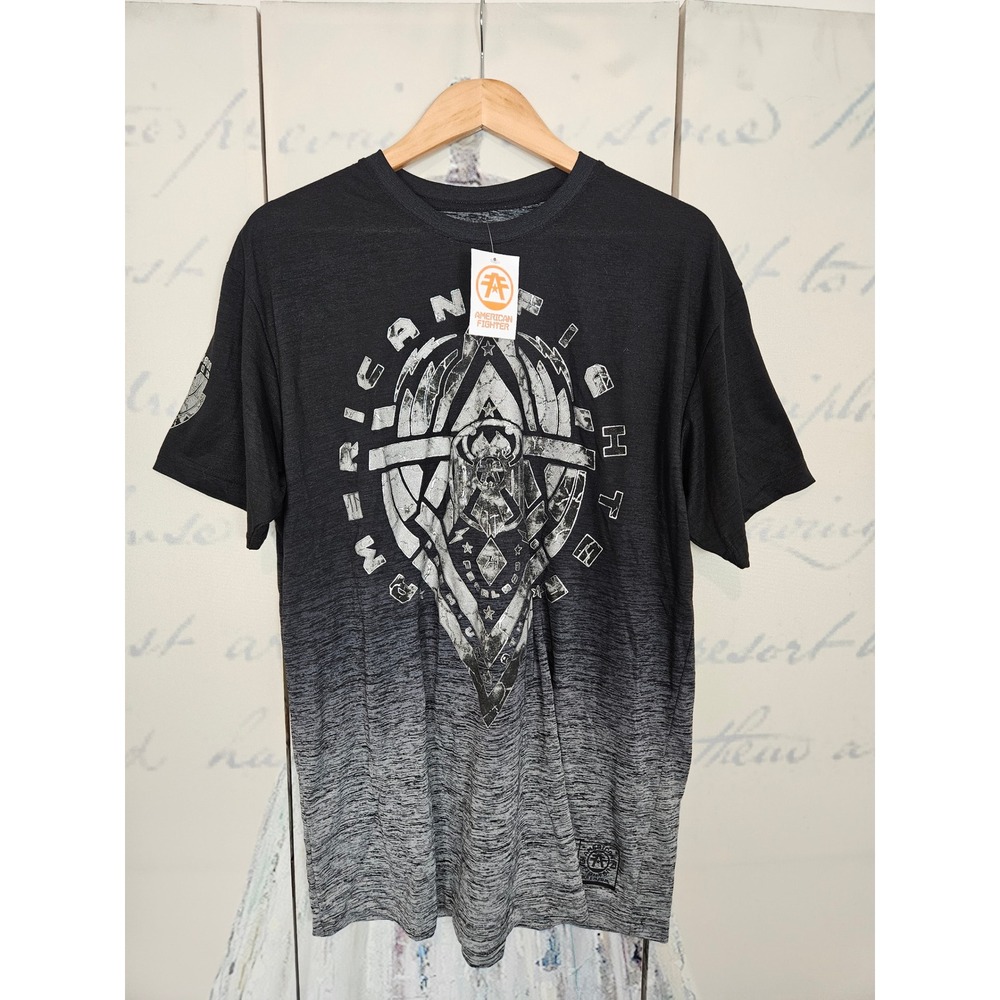 American Fighter Mens Glenwillow Ombre Graphic Tee Black Grey 2XL NEW